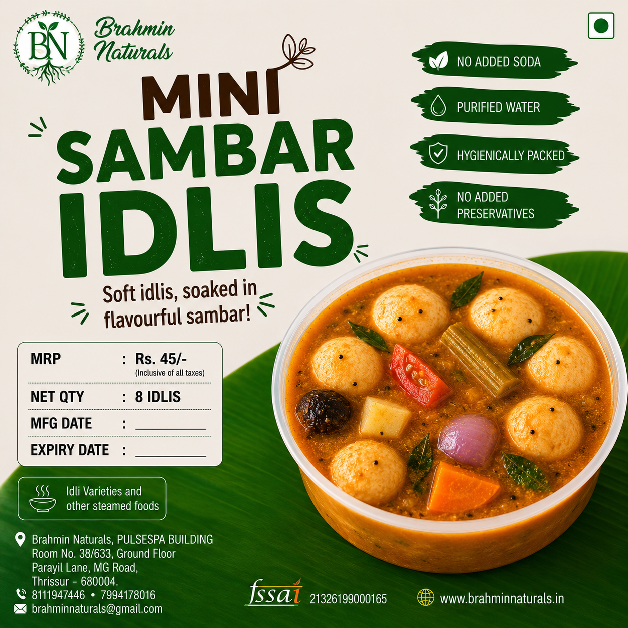 Mini sambar Idlis - 8 Nos (All days)